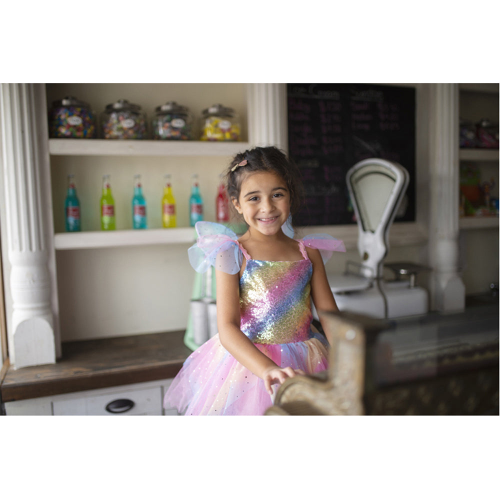 Great Pretenders Size 3-4 Rainbow Fairy Dress w/ Wings Kids 3y+