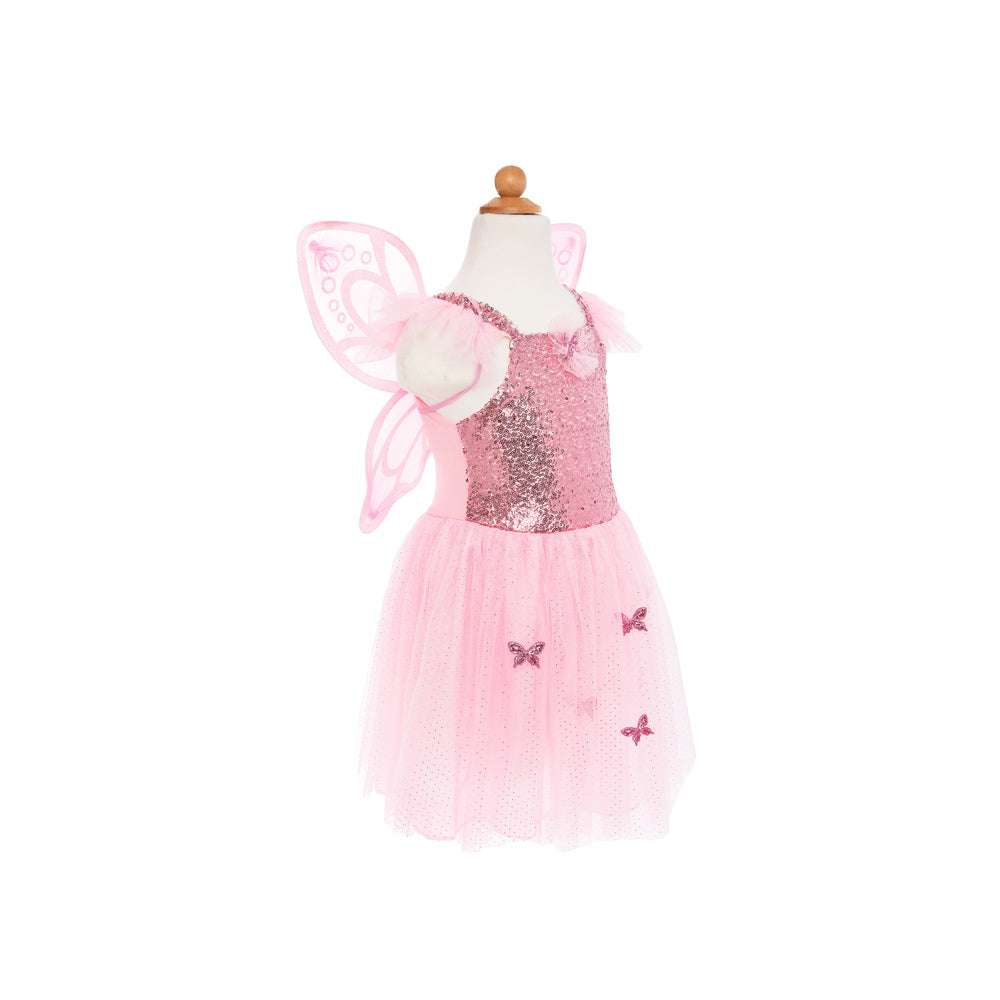 2pc Great Pretenders Size 5-7 Sequins Butterfly Dress & Wings Pink Kids 4+