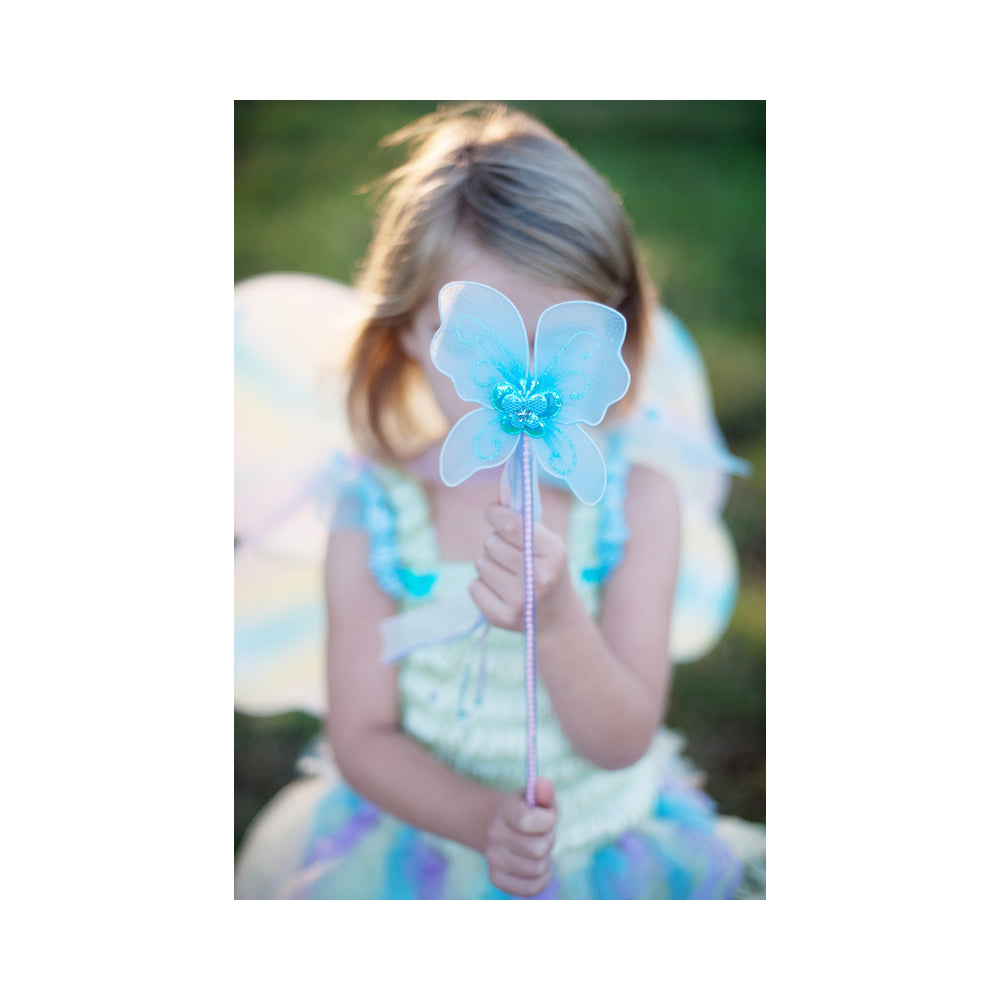 Great Pretenders Size 5-6 Butterfly Dress/Wings w/ Wand Green Kids 4y+