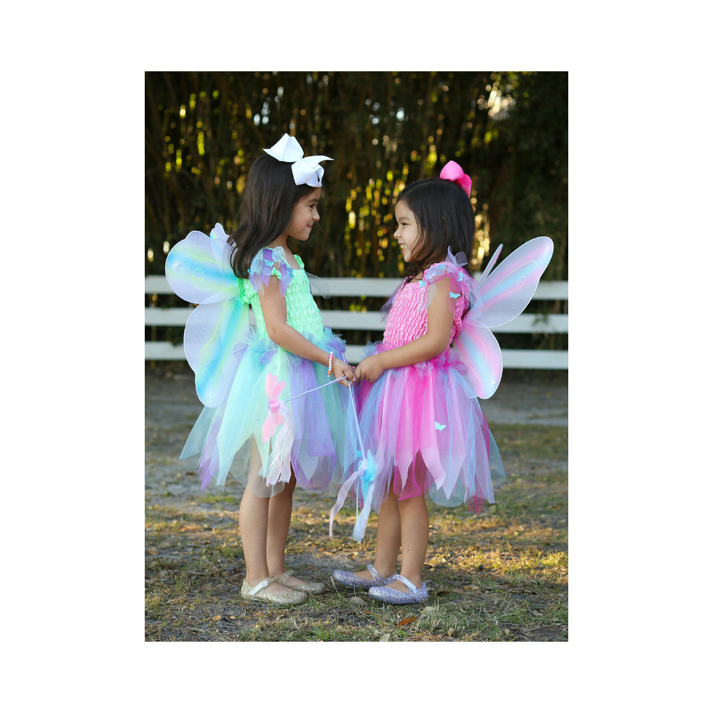 Great Pretenders Size 5-6 Butterfly Dress/Wings w/ Wand Green Kids 4y+