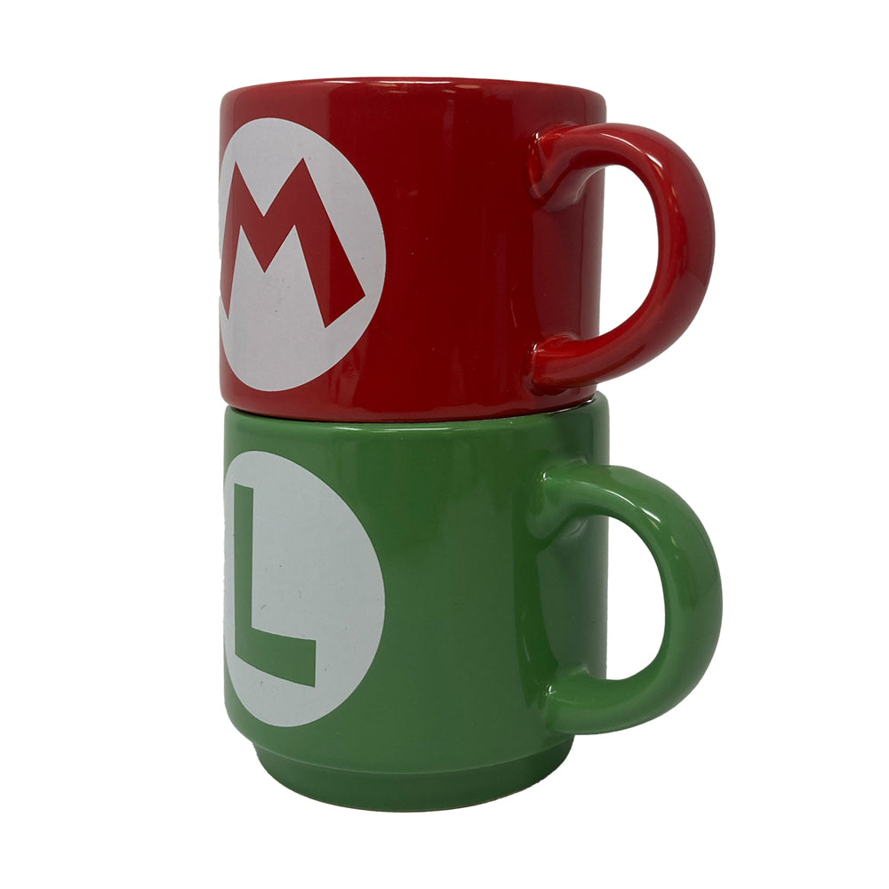 2x 2pc Super Mario Bros Stackable Mug Set -  Mario Luigi Initial