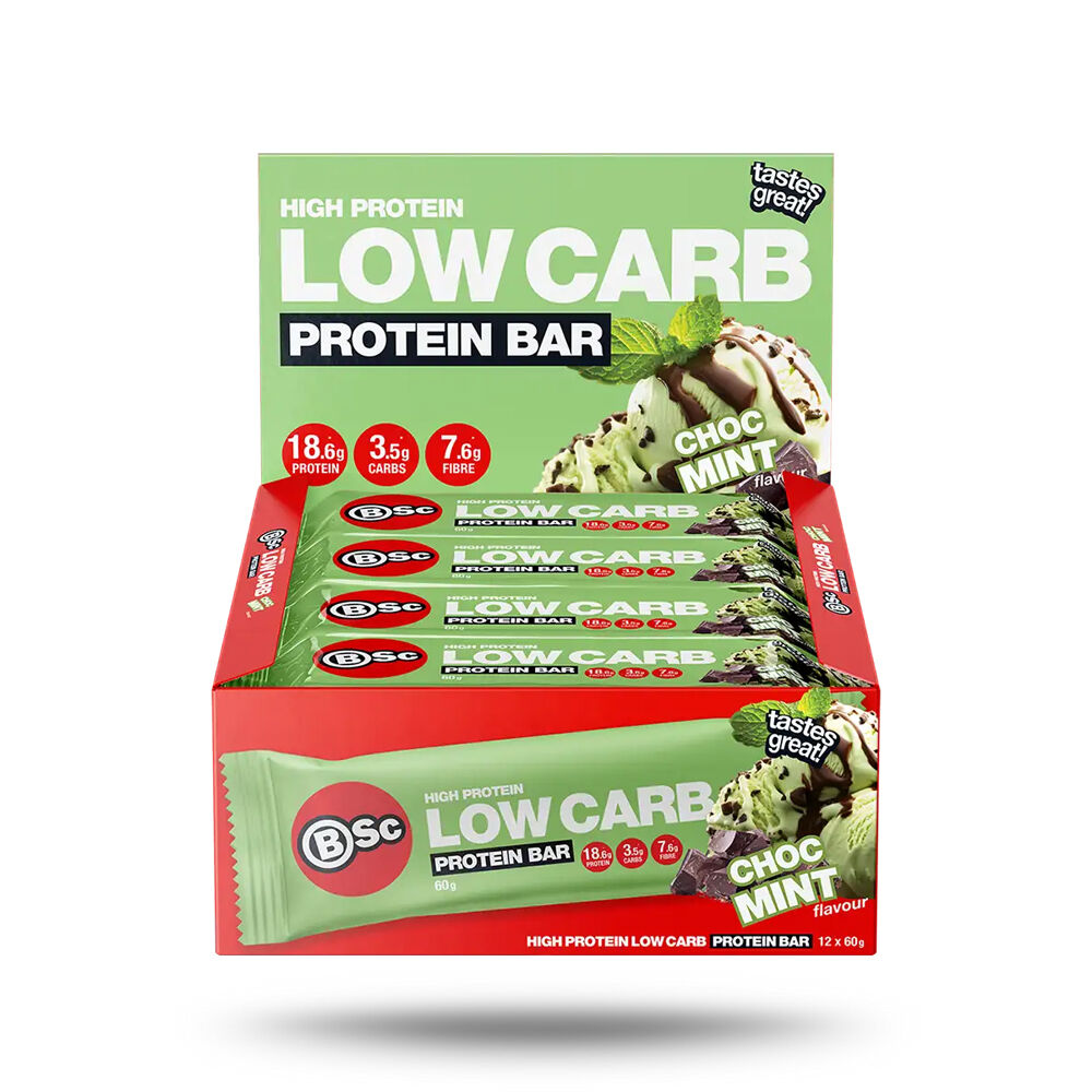12PK BSc High Protein Low Carb Bar No Added Sugar 60g Serve Chocolate Mint