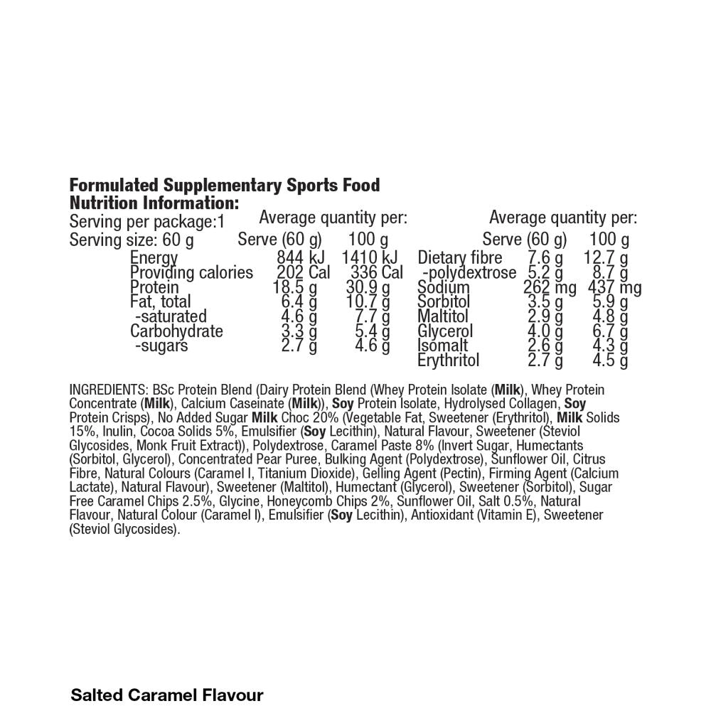 12PK BSc High Protein Low Carb Bar Snack 60g Serve Salted Caramel