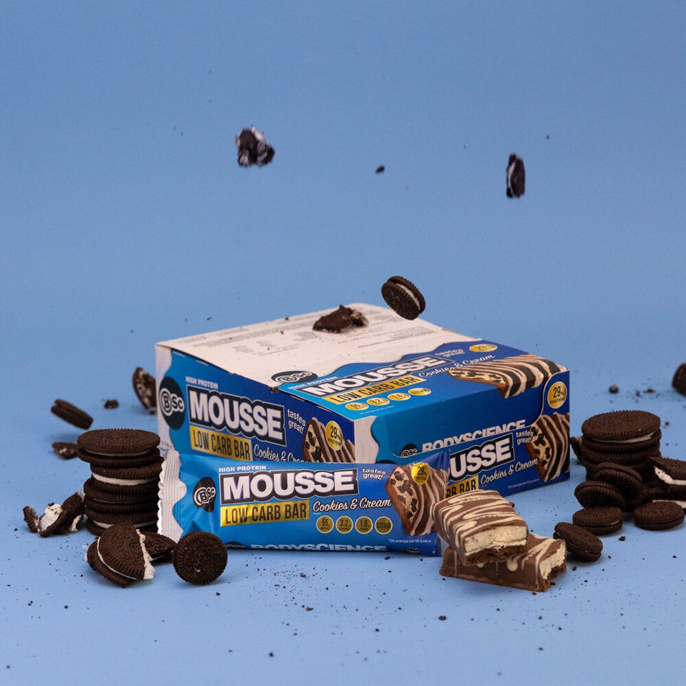 12PK BSc High Protein Low Carb Mousse Bar 55g Serve Cookies & Cream