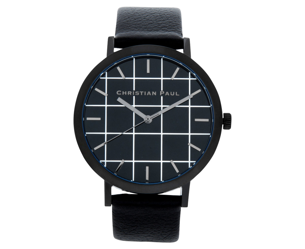 Christian Paul Men's 43mm The Strand Grid Leather Watch - Black