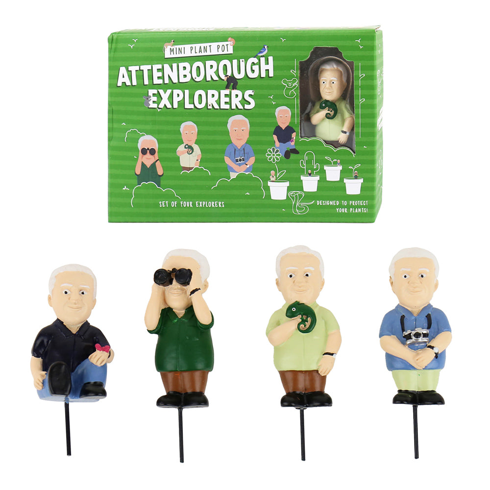 4pc Gift Republic 14.5cm Mini Plant Pot Attenborough Explorers Statues