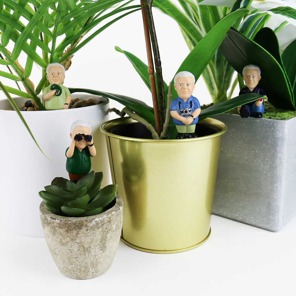 4pc Gift Republic 14.5cm Mini Plant Pot Attenborough Explorers Statues