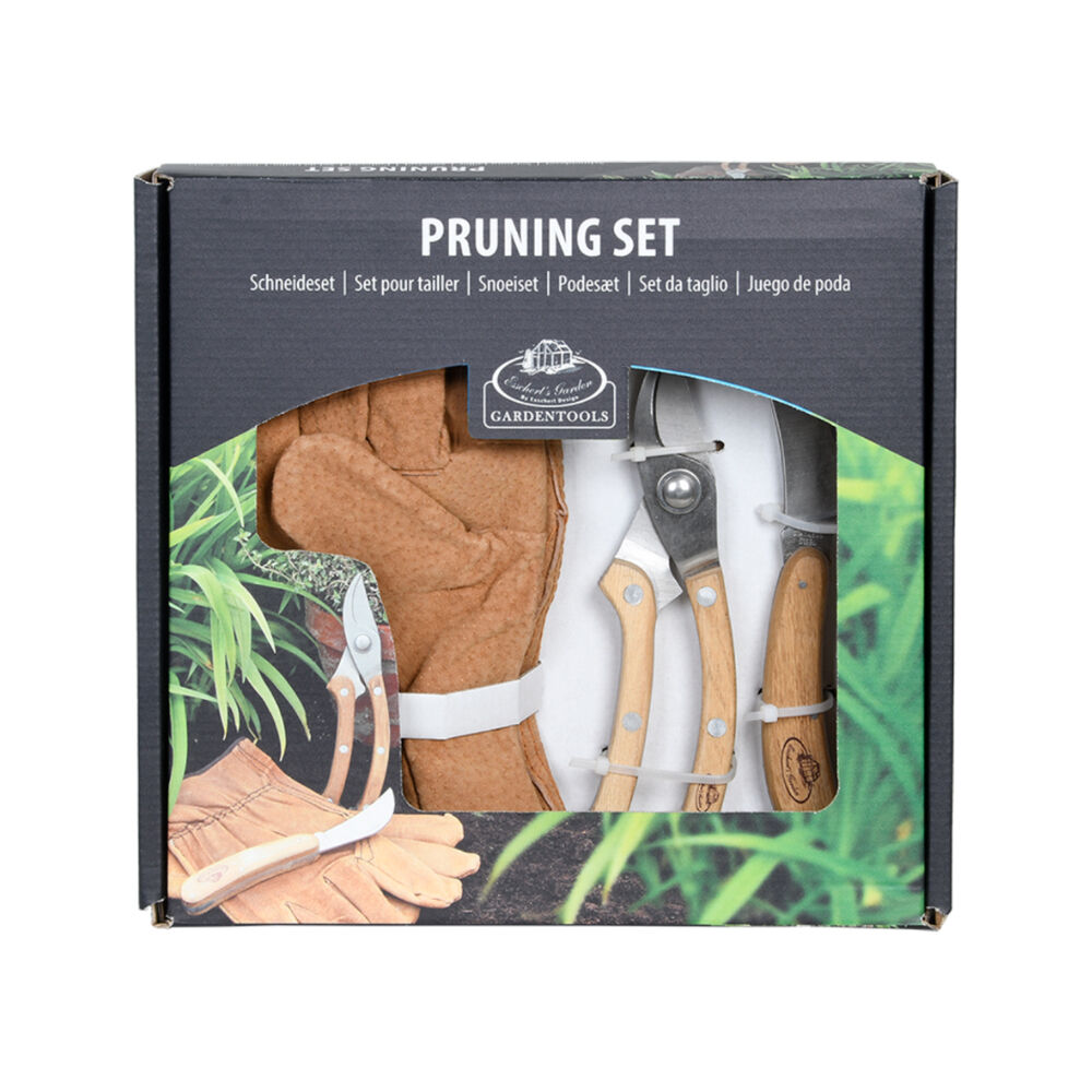 3pc Esschert Design Stainless Steel Garden Pruning Set w/ Lock Brown