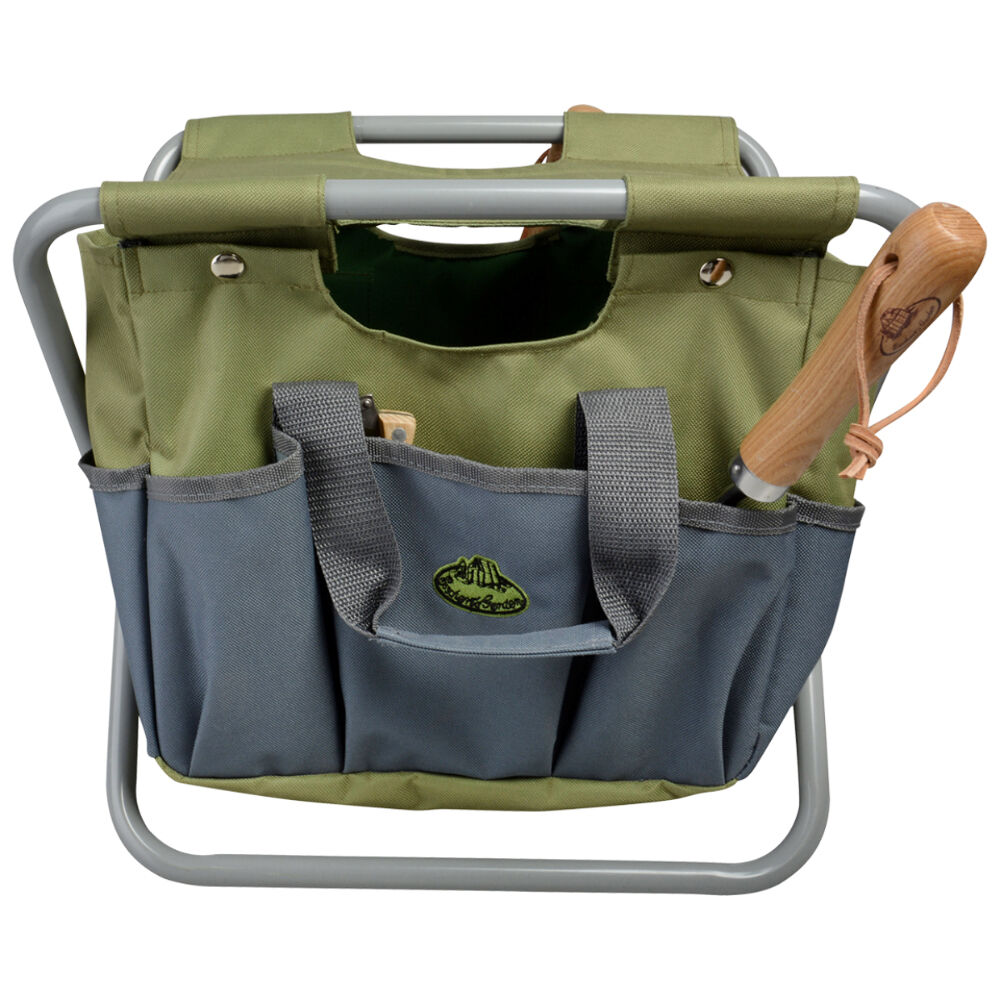 Esschert Design 2-in-1 Foldable Chair & Garden Tool Bag Grey/Khaki