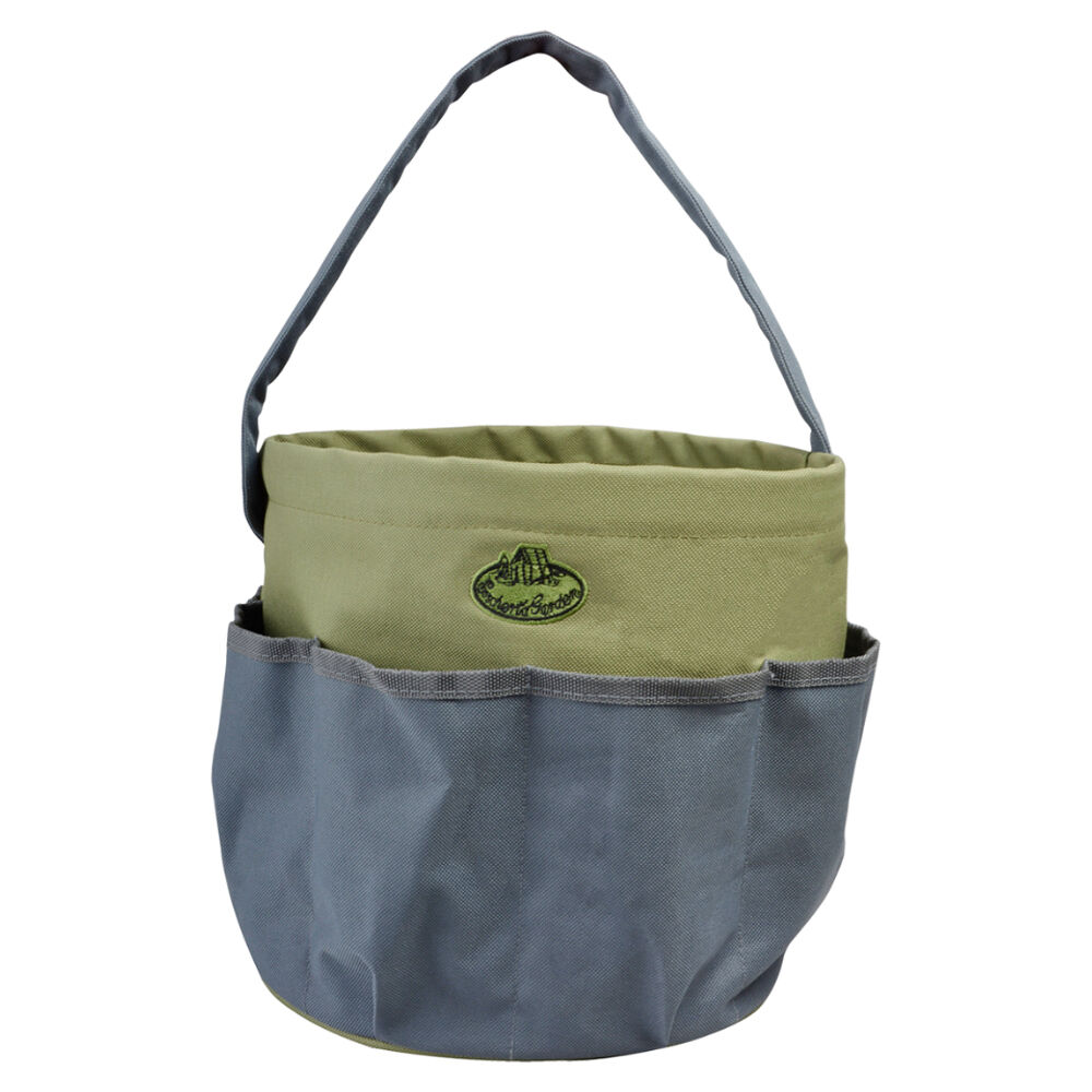 Esschert Design Portable Round Garden Tool Bag w/ 8 Pockets Grey/Khaki