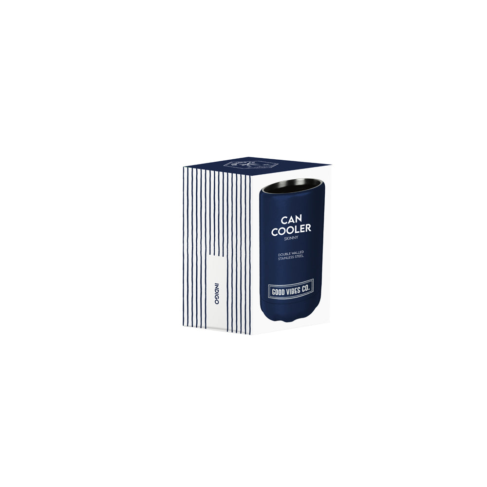 Good Vibes Can Cooler Dbl Walld Ss Skinny 14.5x7cm Indigo
