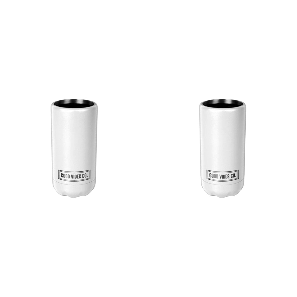 2PK Good Vibes Can Cooler Double Walled Ss Skinny 14.5x7cm Ice White