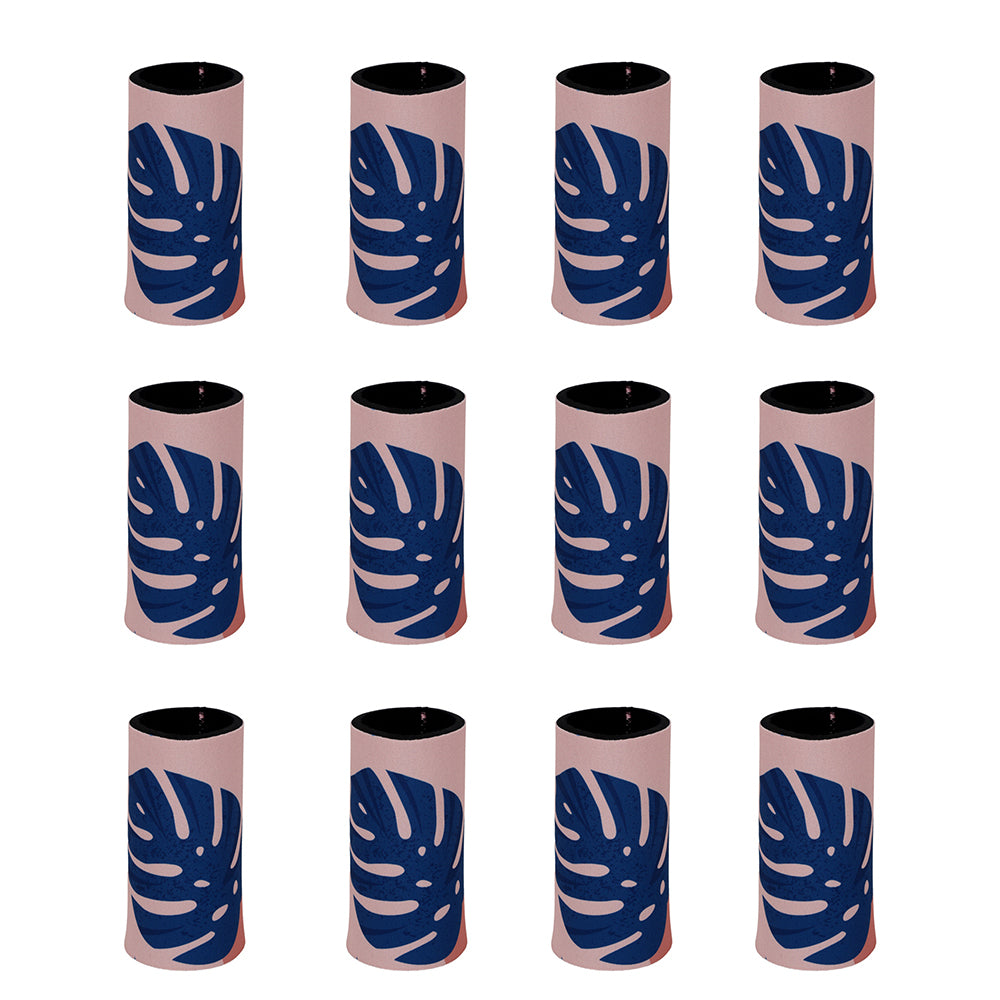 12PK Good Vibes Can Cooler Skinny 6.5x12cm Blush Palm Print