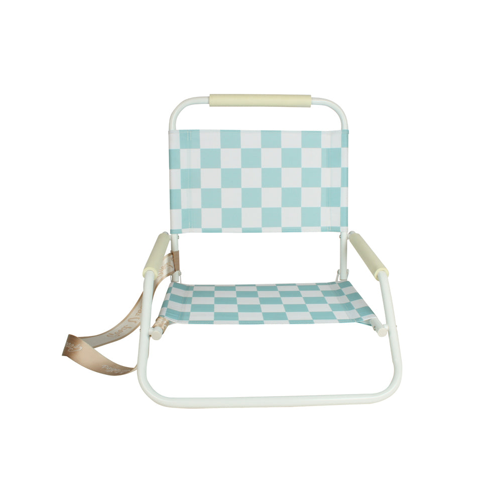 Good Vibes Foldable 60x58cm Beach Chair w/ White Frame - Sage Check