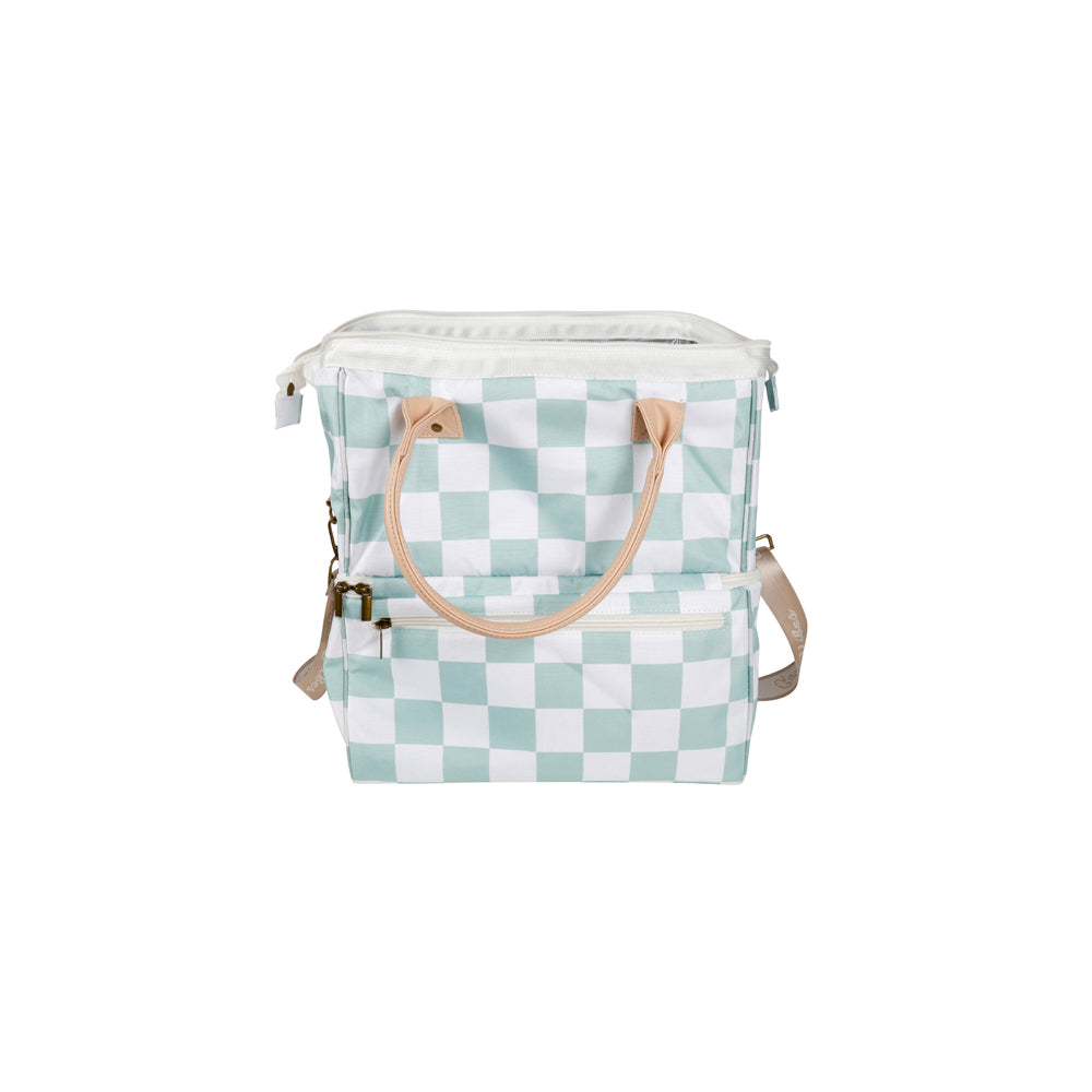 Good Vibes 40cm Insulated Picnic Cooler Bag - Sage Check