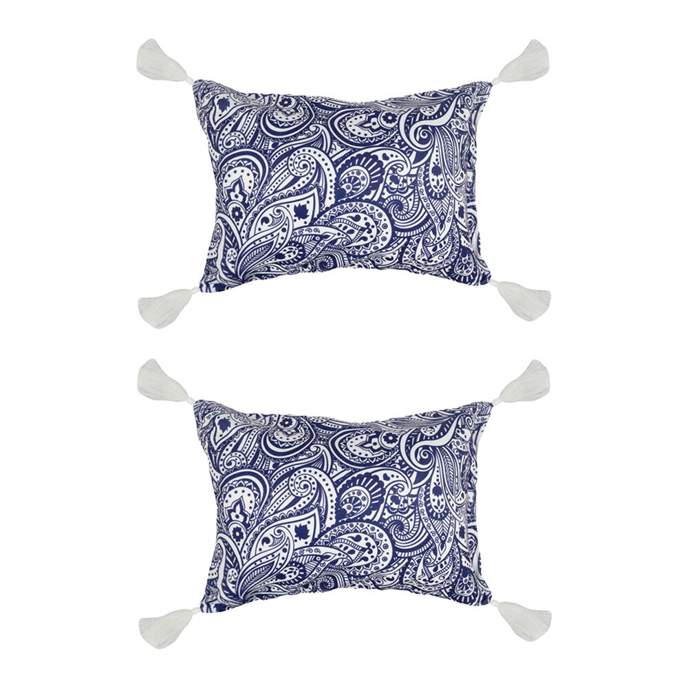 2PK Good Vibes Inflatable Beach Pillow With Tassels Tahitian Blue 40x29x13cm