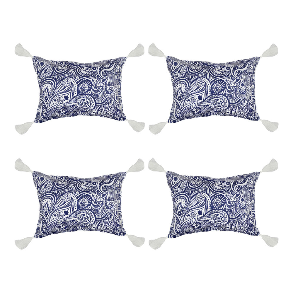 4PK Good Vibes Inflatable Beach Pillow With Tassels Tahitian Blue 40x29x13cm