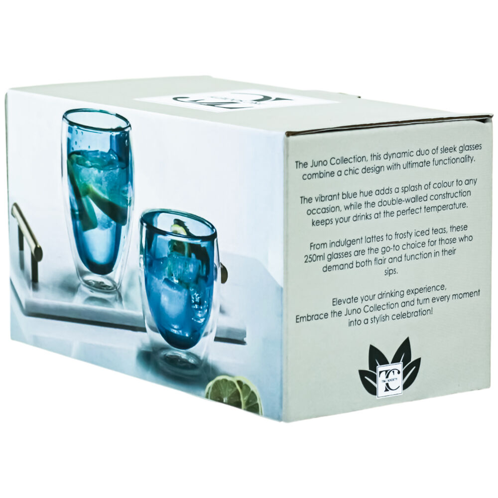 2pc NF Living Serving Hued Glass 250ml Solid Double-Walled Blue