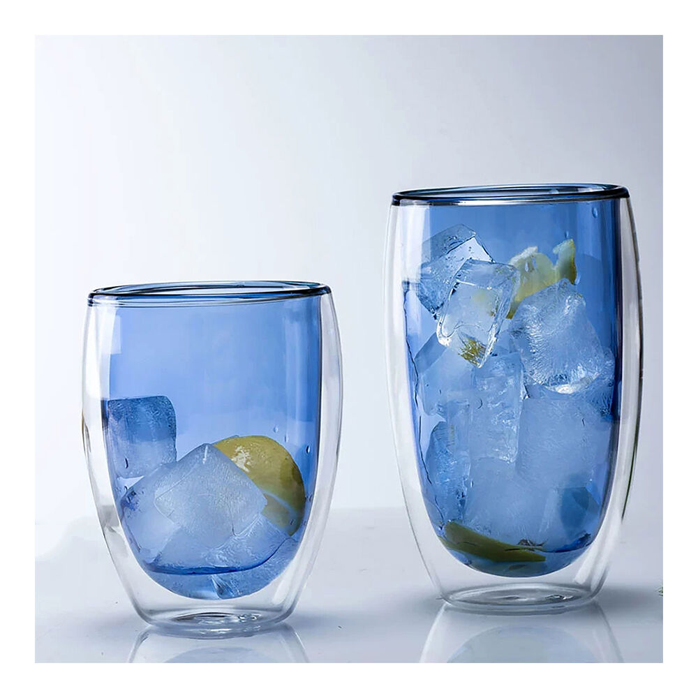 2pc NF Living Serving Hued Glass 250ml Solid Double-Walled Blue