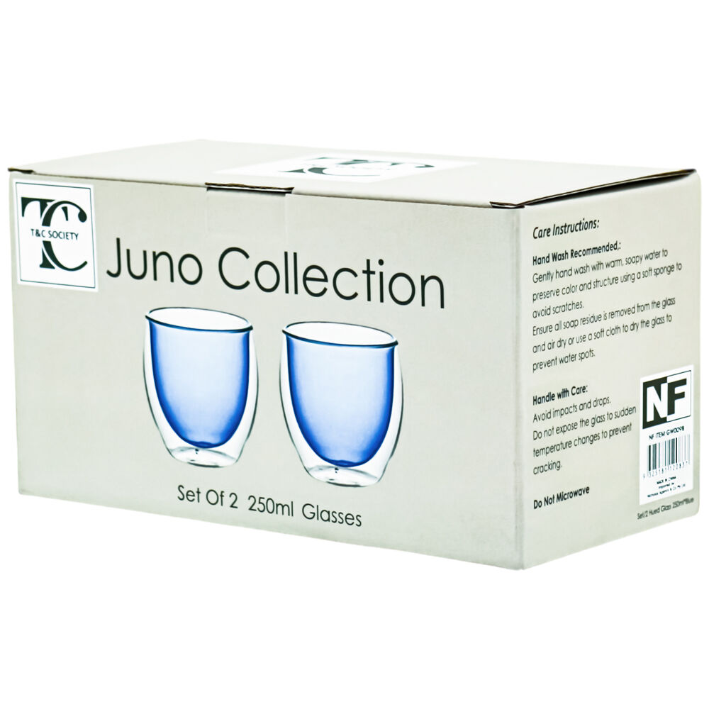 2pc NF Living Serving Hued Glass 250ml Solid Double-Walled Blue