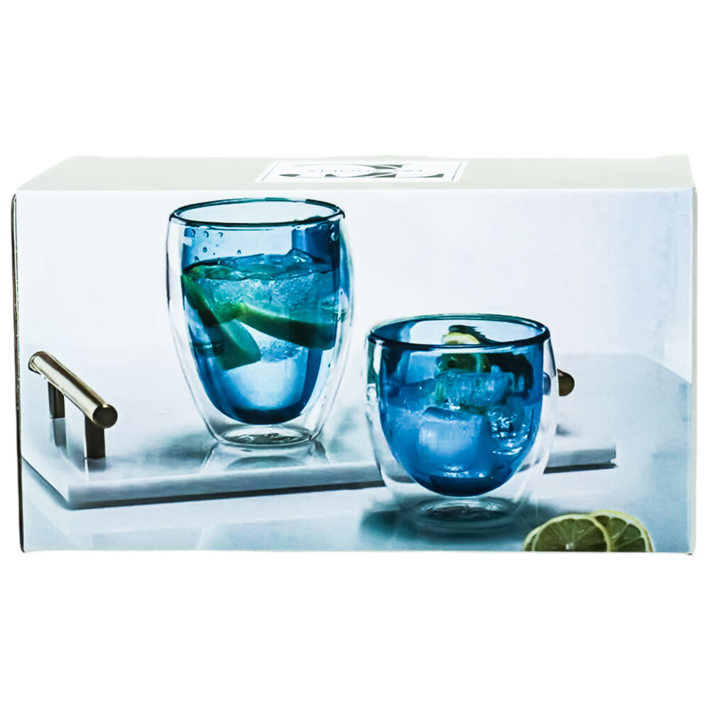 2pc NF Living Serving Hued Glass 250ml Solid Double-Walled Blue