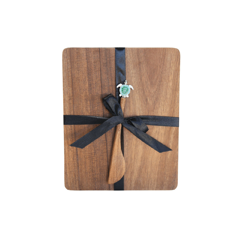 2x2pc Darlin Acacia Wood Cheeseboard w/ Silver Turtle Spreader Heat Resistance
