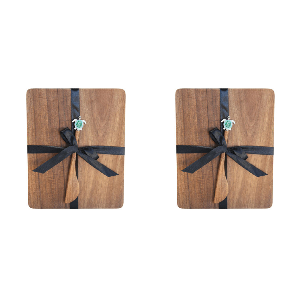 2x2pc Darlin Acacia Wood Cheeseboard w/ Silver Turtle Spreader Heat Resistance