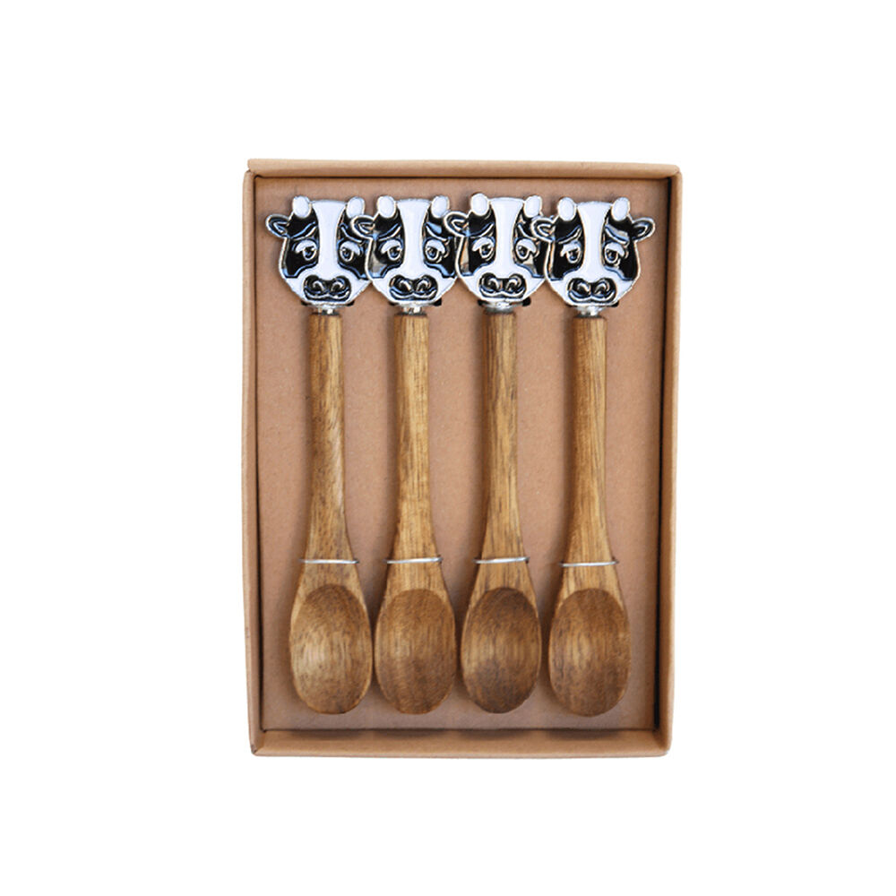 Darlin Acacia Wood Cow Spoons Heat Resistance Table Decors 13x2cm