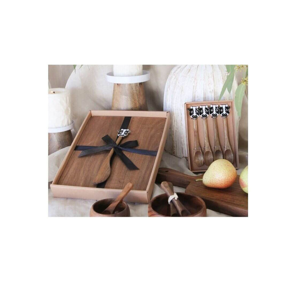Darlin Acacia Wood Cow Spoons Heat Resistance Table Decors 13x2cm