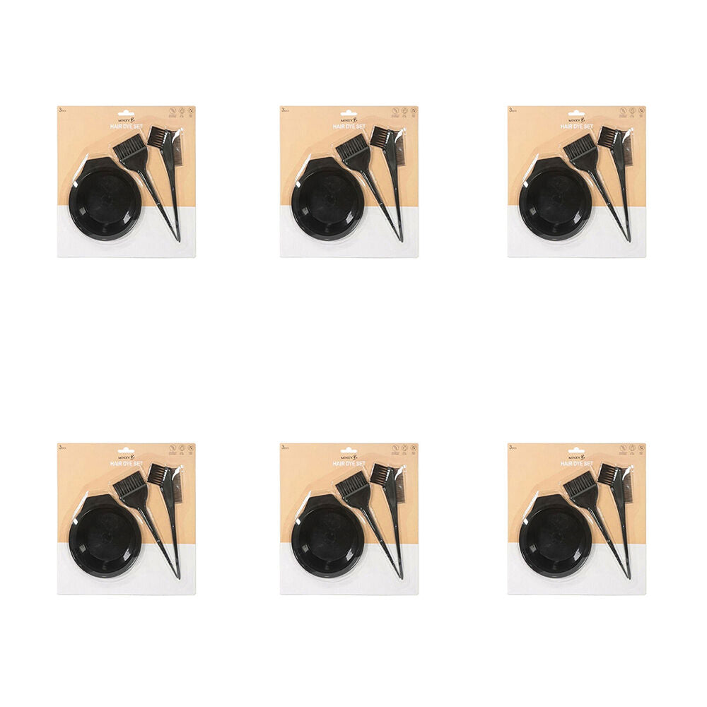 6x 3pc Minxy B Hair Dye Pack Kit Bowl/Brush/Comb Black - Assorted