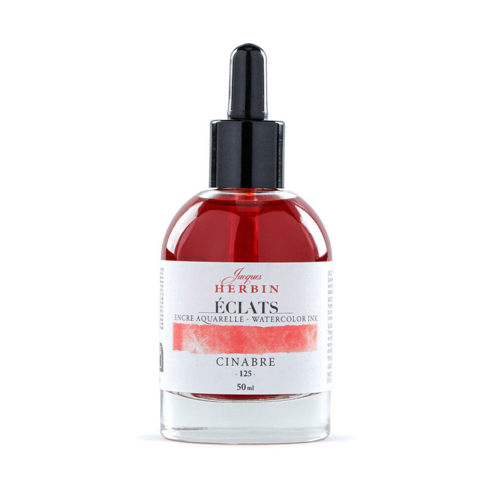 2PK Herbin Eclats Glass Bottle Intense Watercolour Ink w/ Dropper 50ml Vermilion