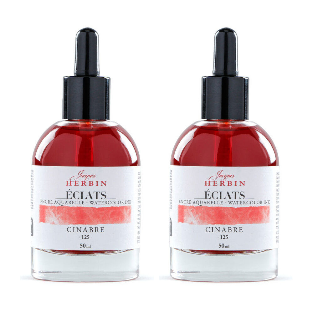 2PK Herbin Eclats Glass Bottle Intense Watercolour Ink w/ Dropper 50ml Vermilion