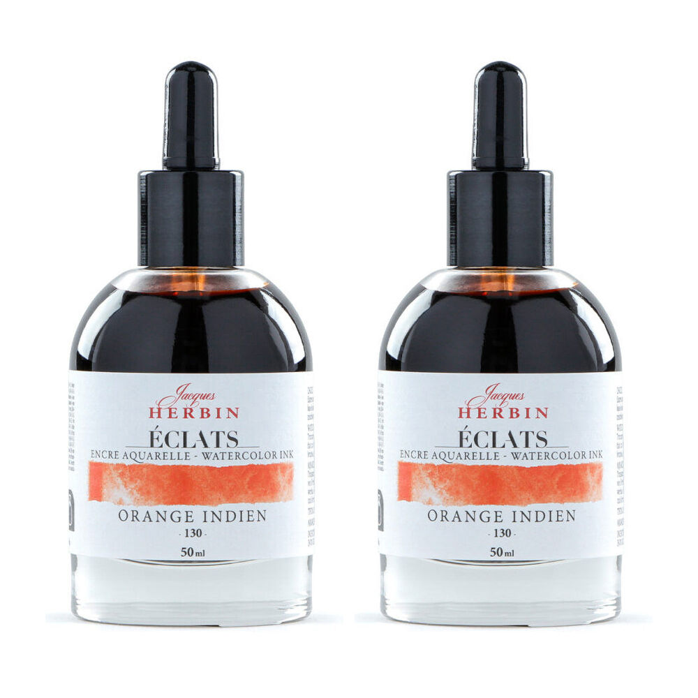 2PK Herbin Eclats Intense Watercolour Ink w/ Dropper 50ml Indian Orange