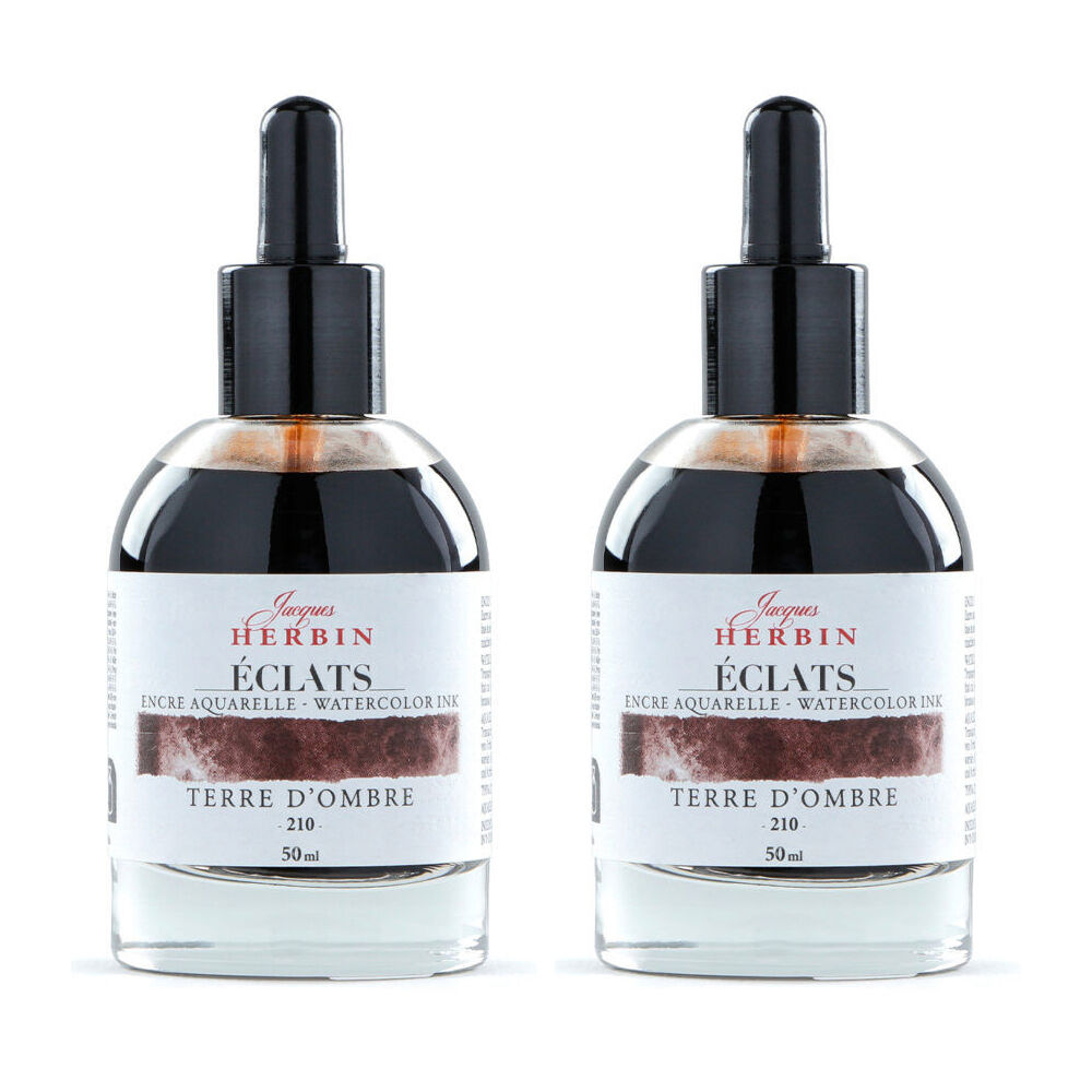 2PK Herbin Eclats Glass Bottle Intense Watercolour Ink w/ Dropper 50ml Umber