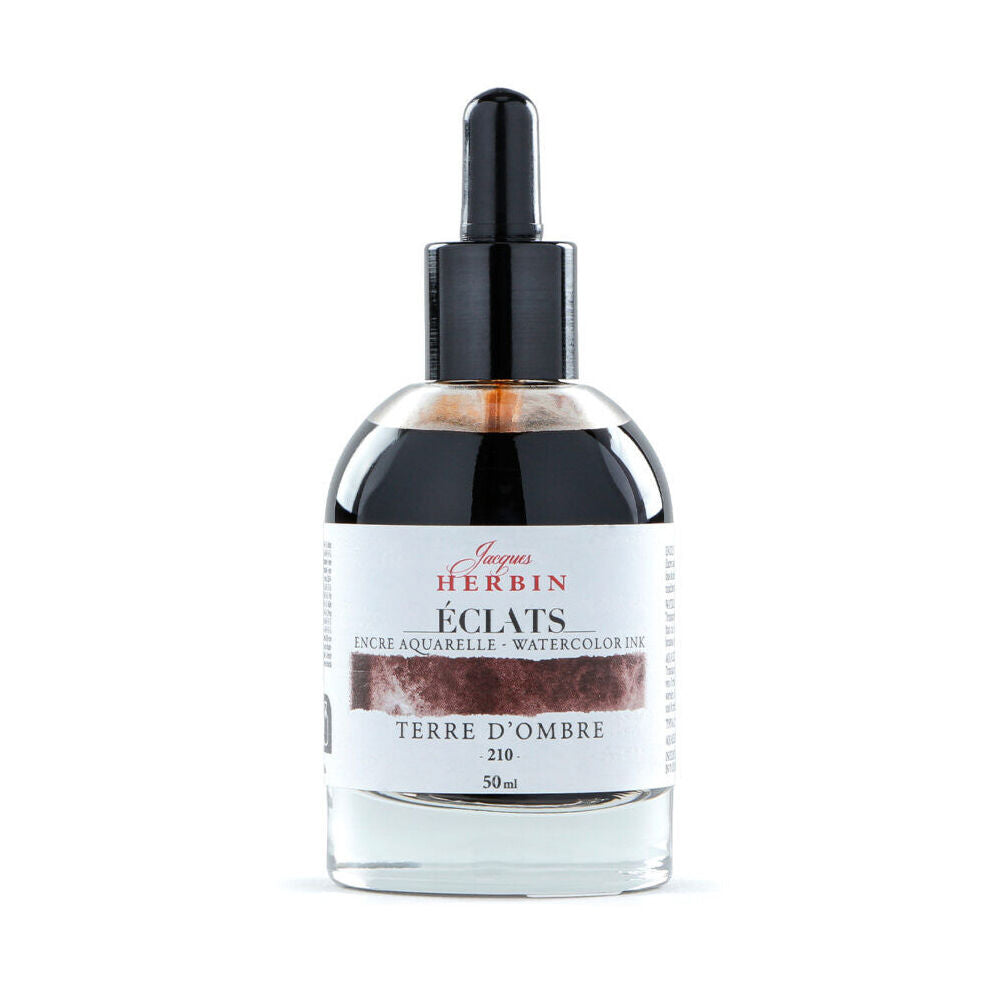 2PK Herbin Eclats Glass Bottle Intense Watercolour Ink w/ Dropper 50ml Umber