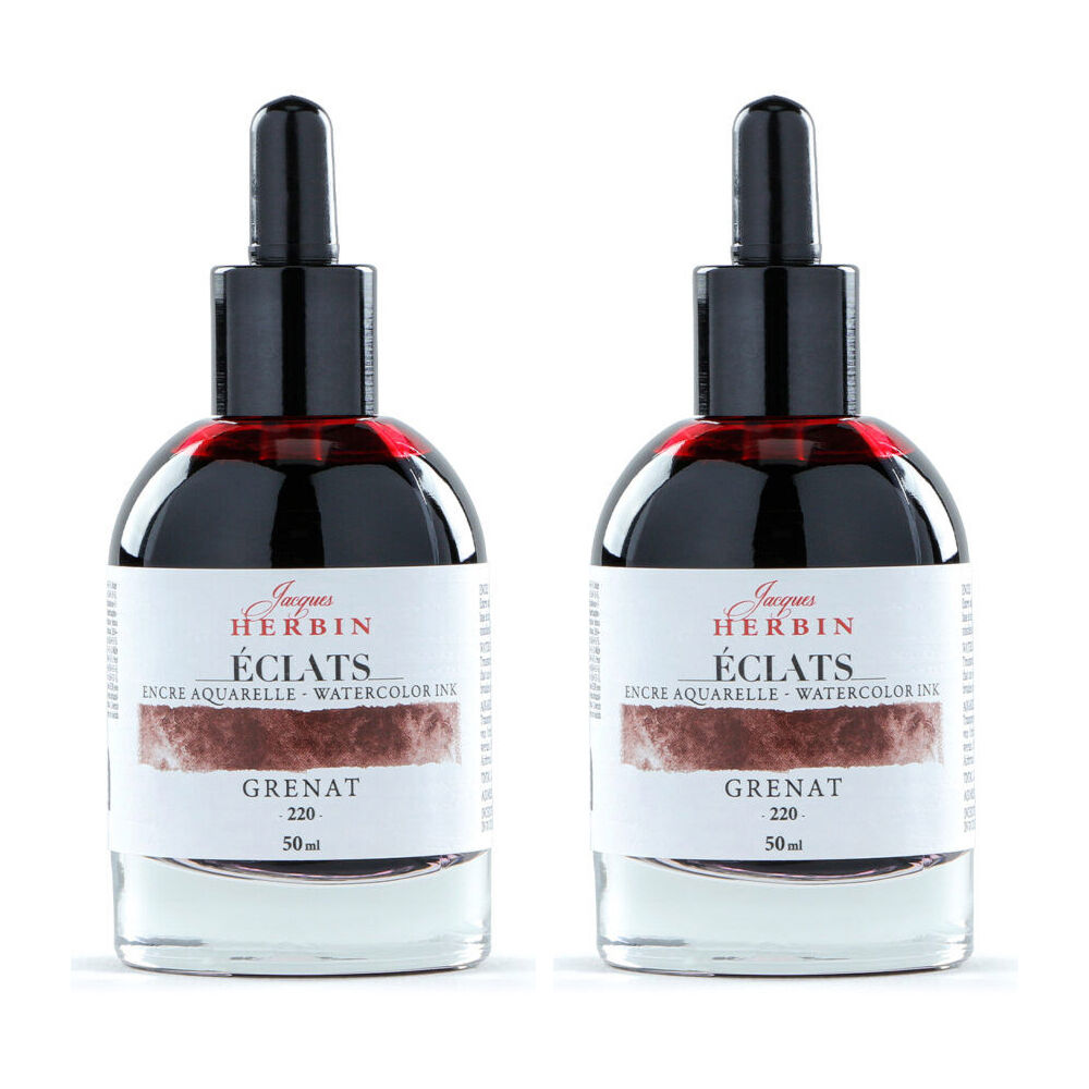 2PK Herbin Eclats Glass Bottle Intense Watercolour Ink w/ Dropper 50ml Garnet