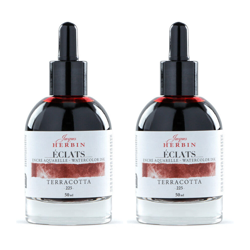 2PK Herbin Eclats Glass Bottle Watercolour Ink w/ Dropper 50ml Terracotta