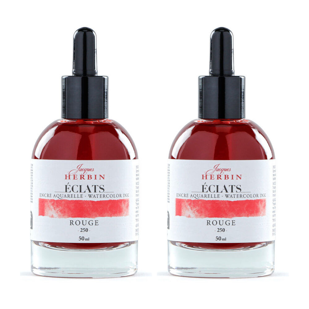2PK Herbin Eclats Glass Bottle Intense Watercolour Ink w/ Dropper 50ml Red
