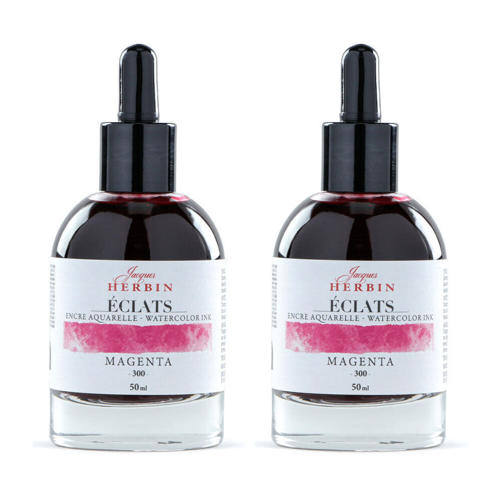 2PK Herbin Eclats Glass Bottle Intense Watercolour Ink w/ Dropper 50ml Magenta