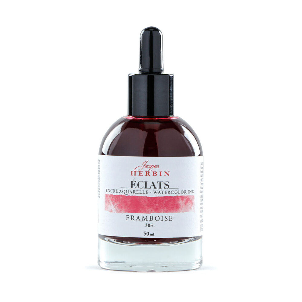 2PK Herbin Eclats Glass Bottle Intense Watercolour Ink w/ Dropper 50ml Raspberry