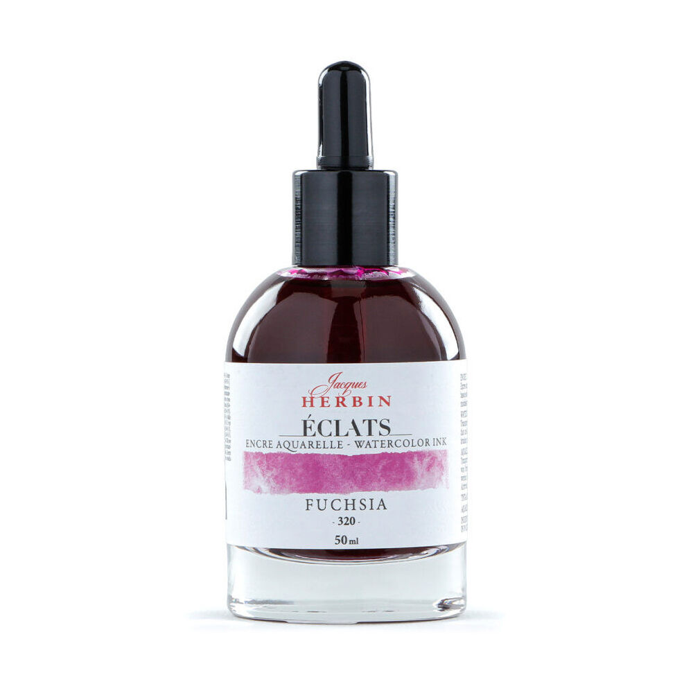 2PK Herbin Eclats Glass Bottle Intense Watercolour Ink w/ Dropper 50ml Fuchsia