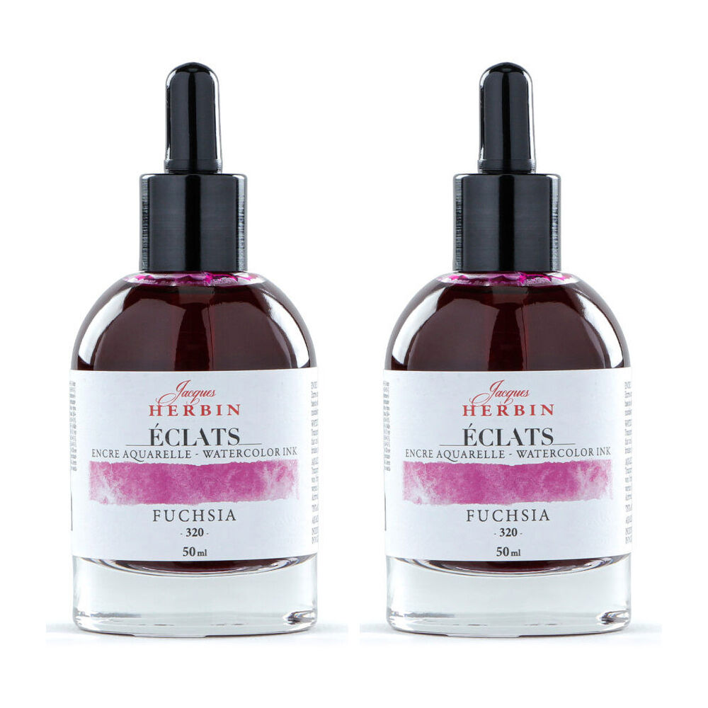 2PK Herbin Eclats Glass Bottle Intense Watercolour Ink w/ Dropper 50ml Fuchsia