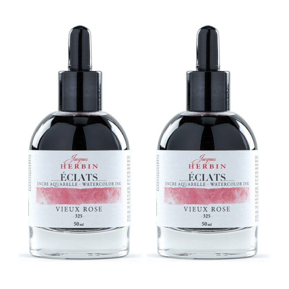 2PK Herbin Eclats Glass Bottle Intense Watercolour Ink w/ Dropper 50ml Old Rose