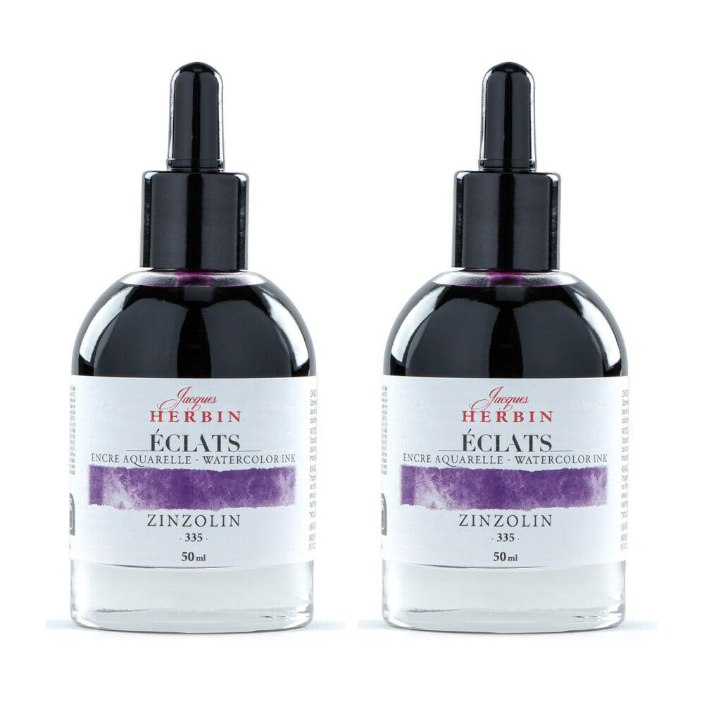 2PK Herbin Eclats Glass Bottle Intense Watercolour Ink w/ Dropper 50ml Zinzolin