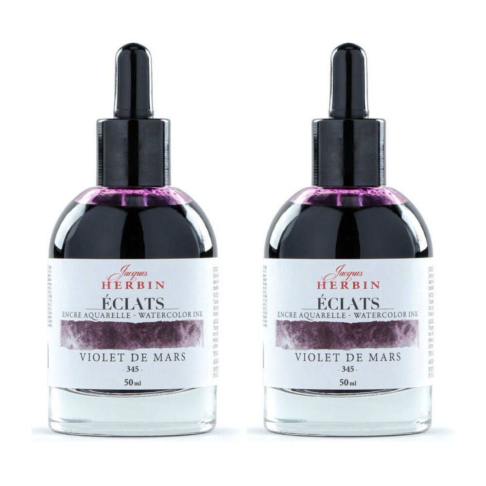 2PK Herbin Eclats Glass Bottle Watercolour Ink w/ Dropper 50ml March Violet