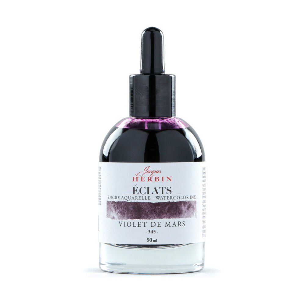 2PK Herbin Eclats Glass Bottle Watercolour Ink w/ Dropper 50ml March Violet