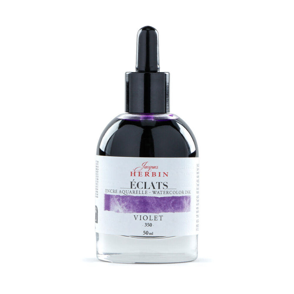2PK Herbin Eclats Glass Bottle Intense Watercolour Ink w/ Dropper 50ml Violet