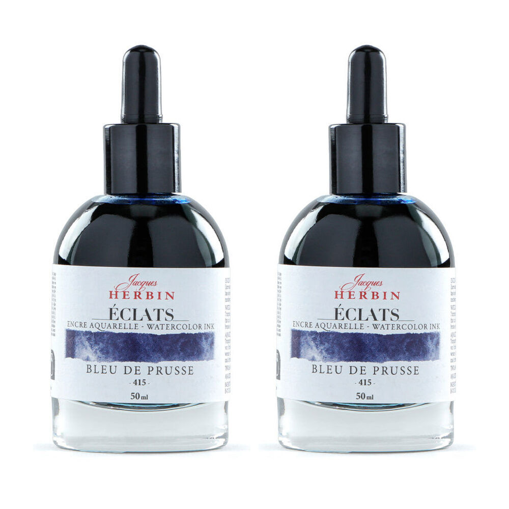 2PK Herbin Eclats Intense Watercolour Ink w/ Dropper 50ml Prussian Blue