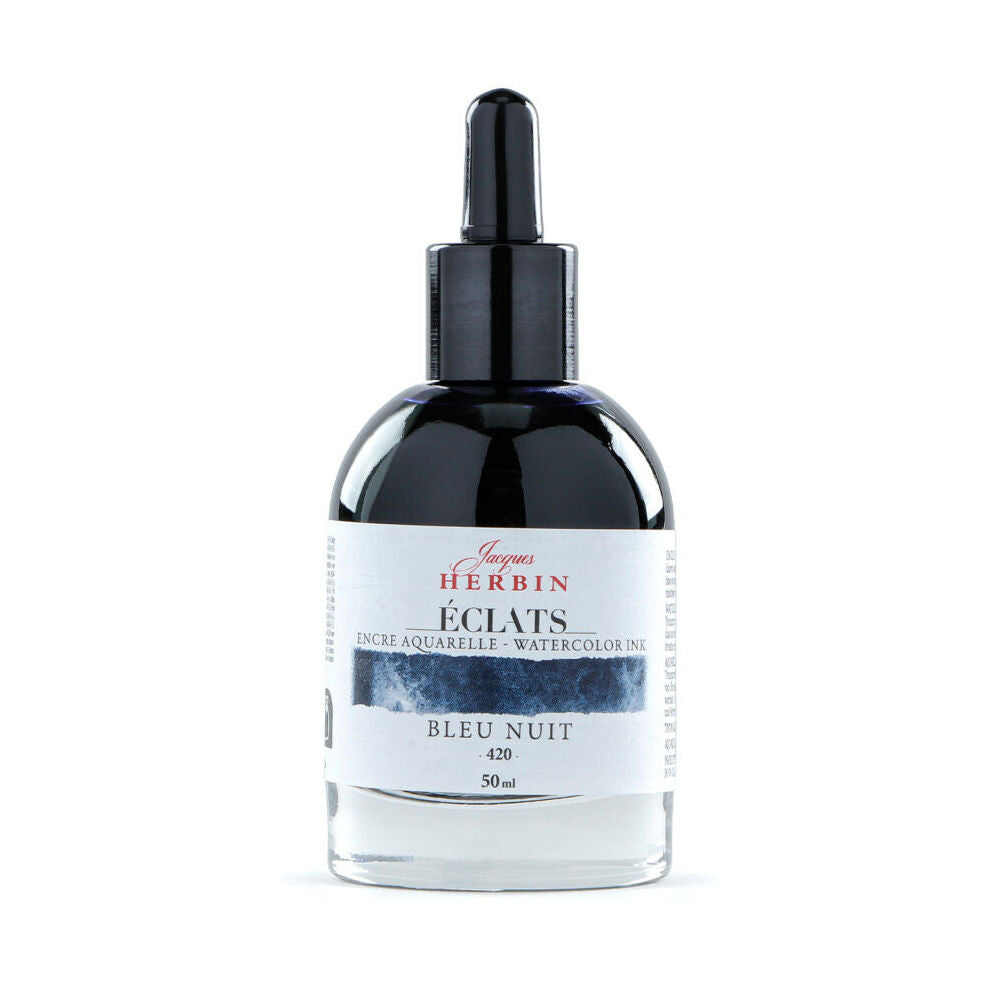 2PK Herbin Eclats Intense Watercolour Ink w/ Dropper 50ml Midnight Blue