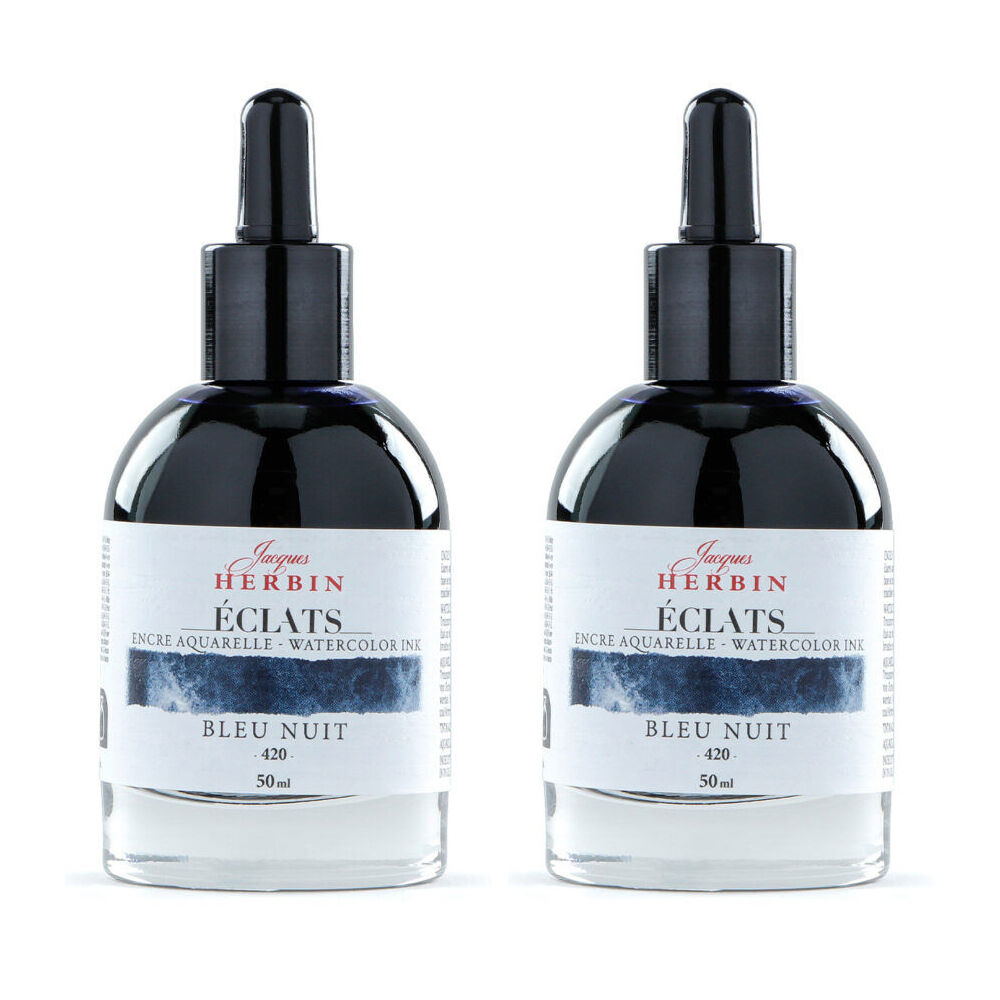 2PK Herbin Eclats Intense Watercolour Ink w/ Dropper 50ml Midnight Blue